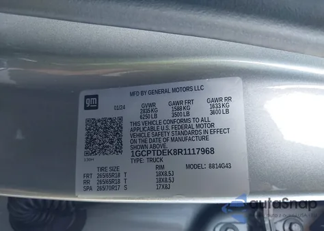 2024 Chevrolet Colorado 4Wd Z71 z USA, uszkodzony, nr VIN 1GCPTDEK8R1117968